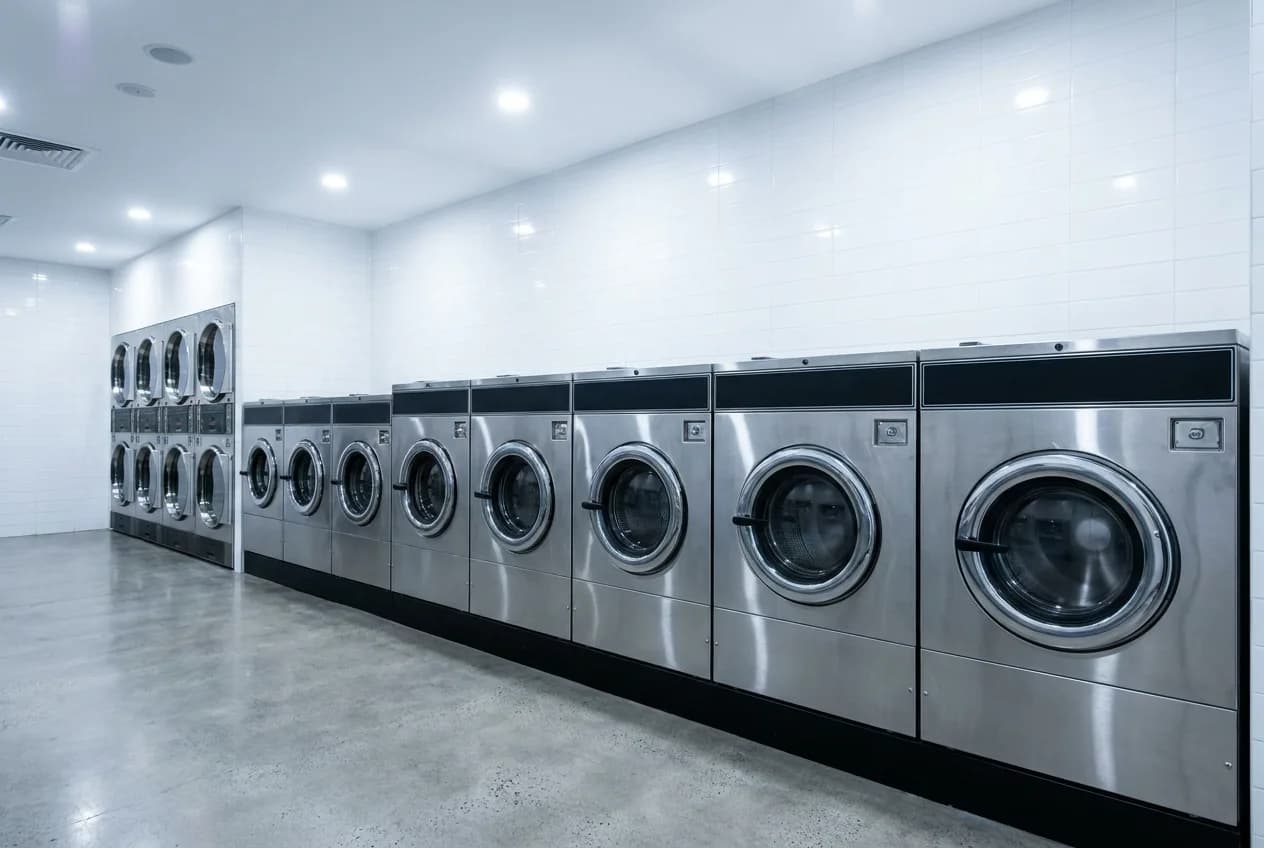 Commercial washers and dryers representing depreciable laundromat equipment