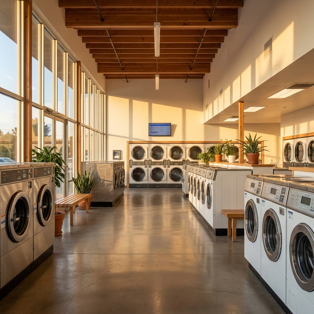 Bright California laundromat interior