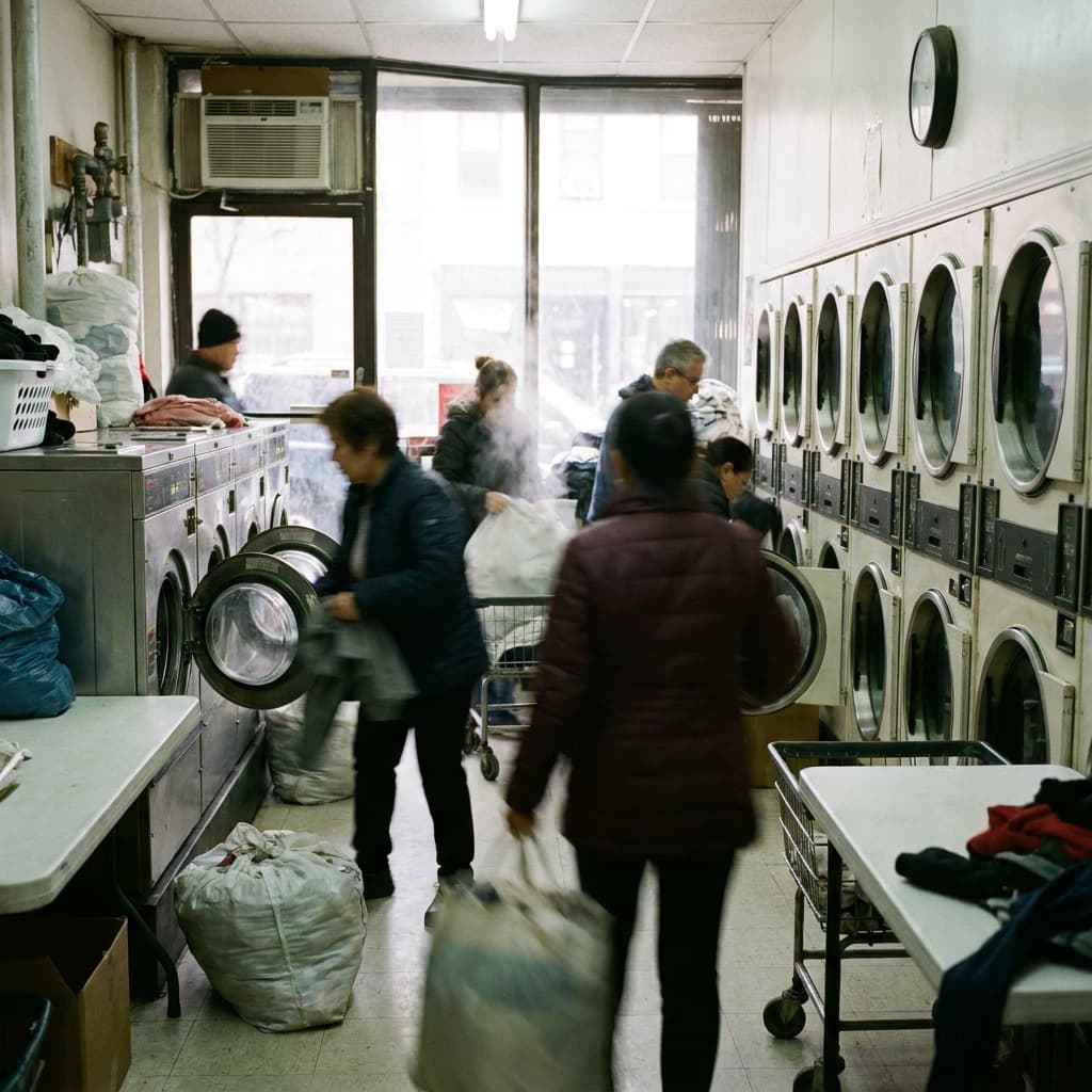 Busy New York City laundromat interior