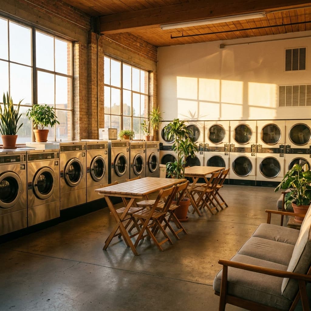 Bright Texas laundromat interior
