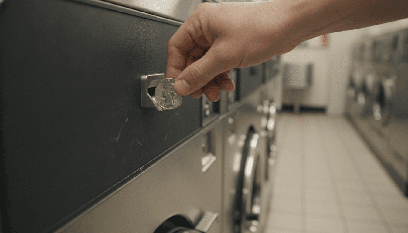 A card reader on a commercial laundromat washer