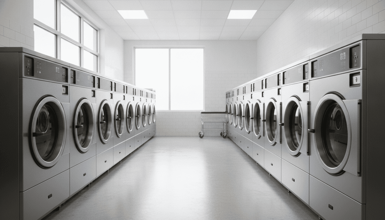 Commercial washers in a laundromat being financed
