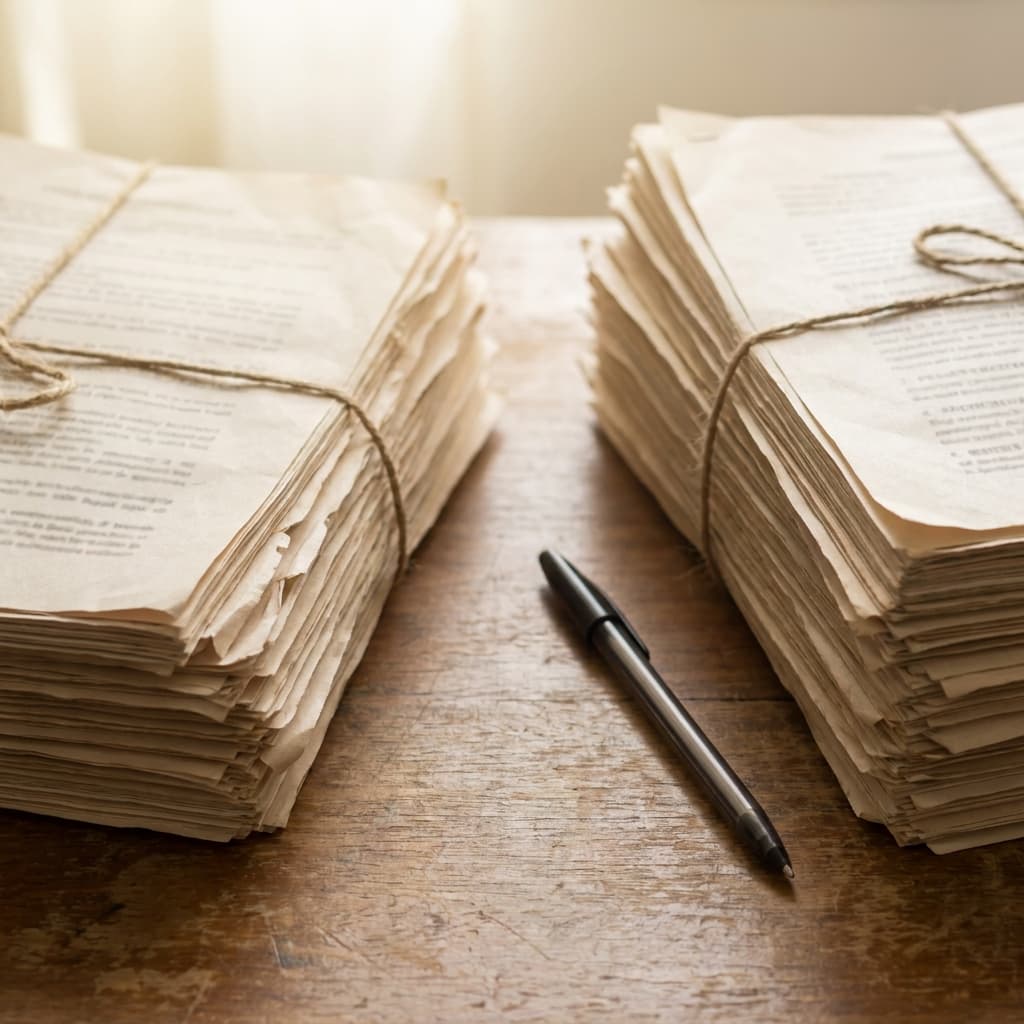 Two stacks of loan paperwork side by side