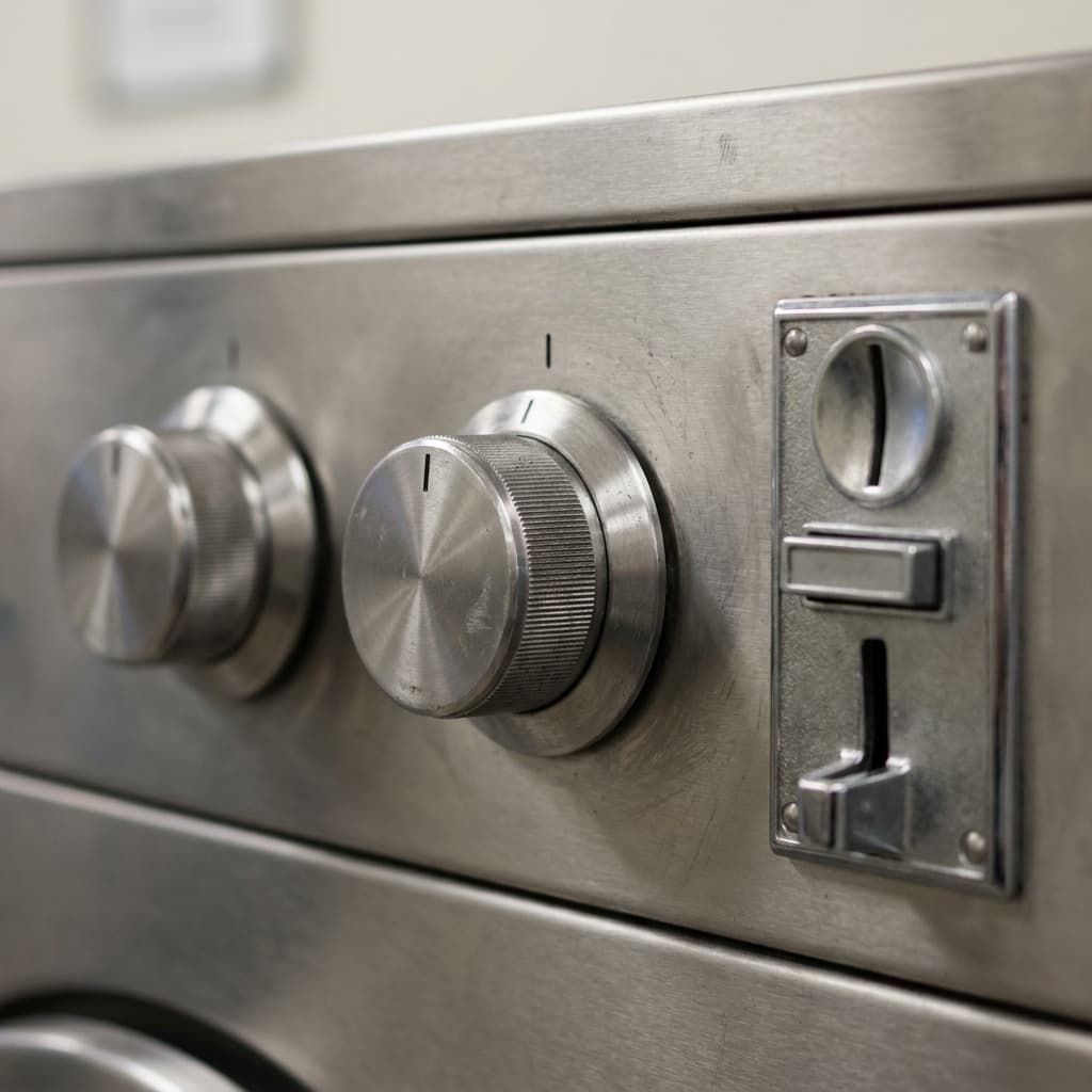 Stainless washer control knobs and coin slot