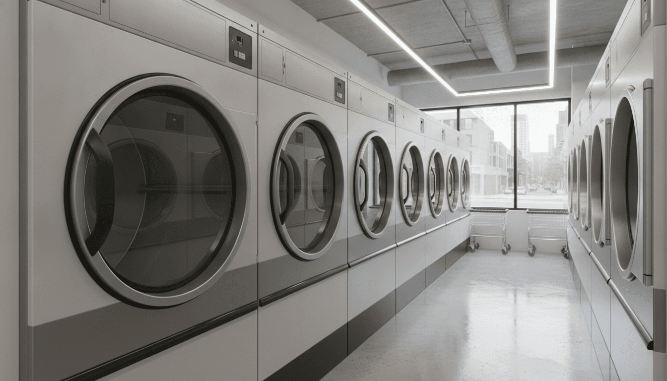A row of new commercial dryers funded with equipment financing