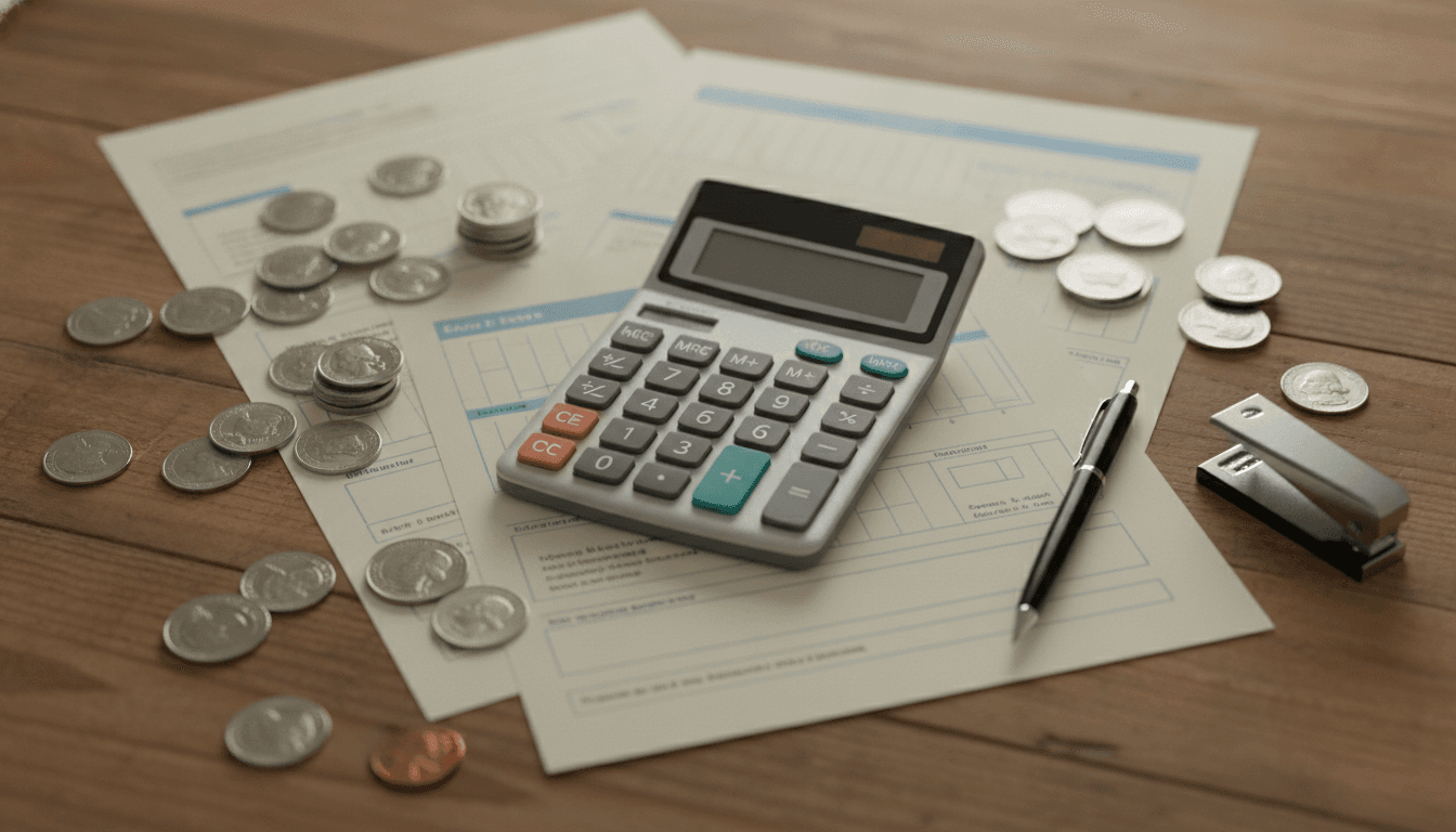 Coins, paperwork and a calculator for equipment financing tax planning