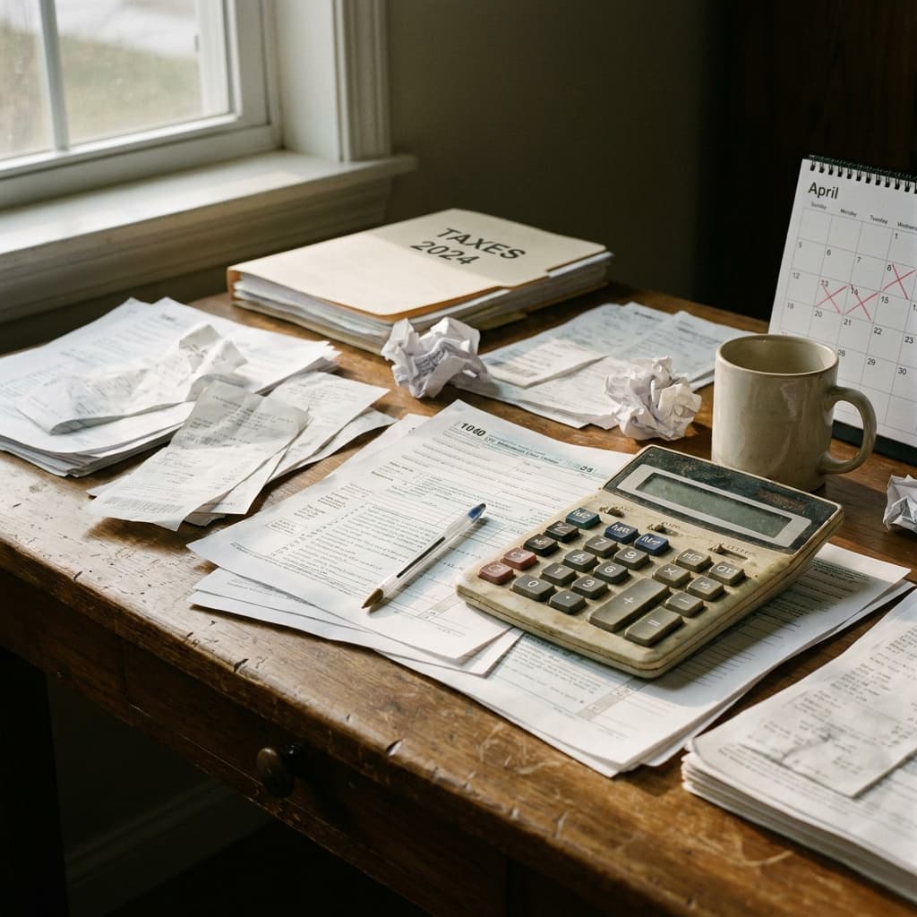 Accounting paperwork with a calculator on a desk