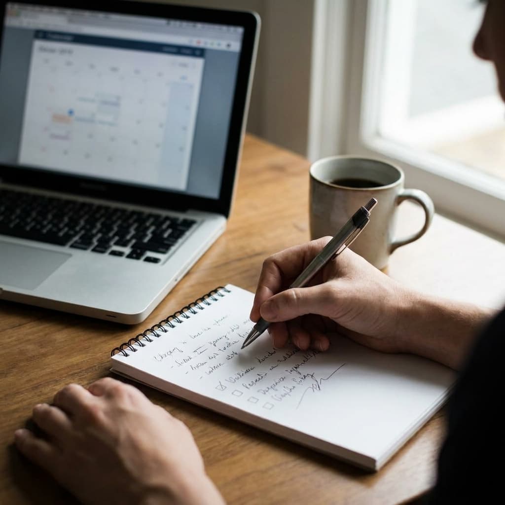 Hand writing a checklist on a notepad