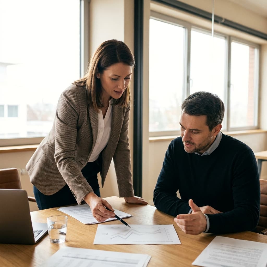 Advisor explaining a document to a client
