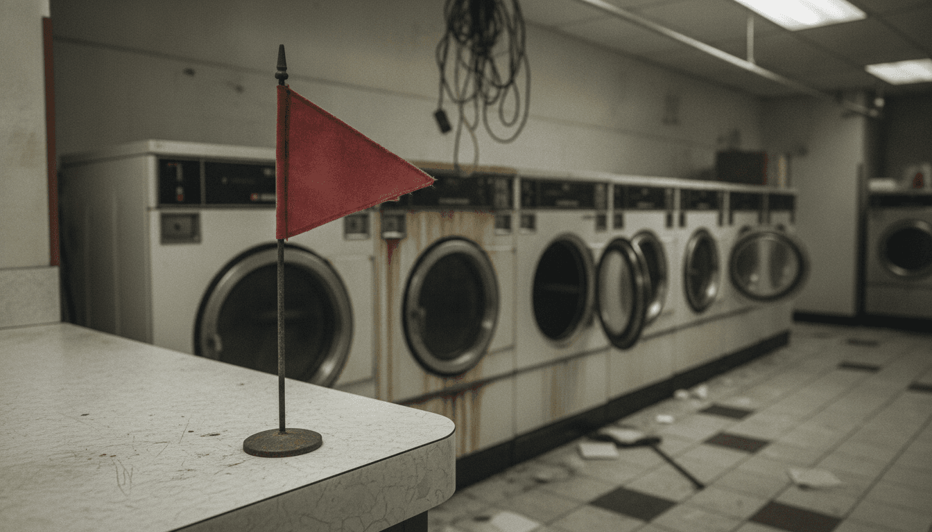 A buyer inspecting a laundromat for warning signs
