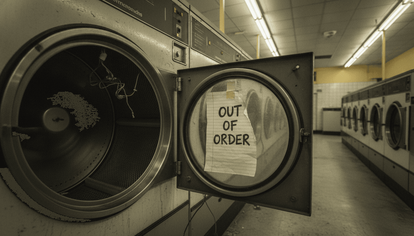 Older laundromat machines that may signal deferred maintenance