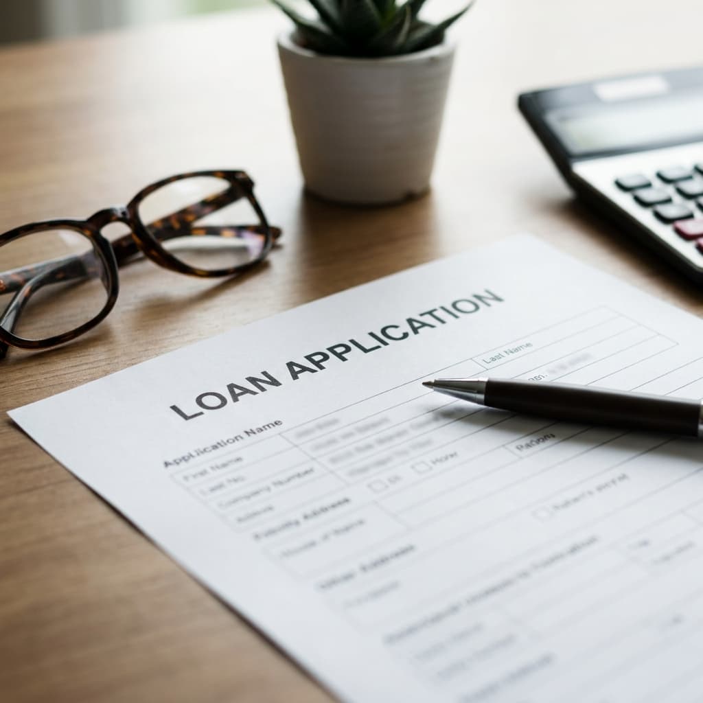 Loan application form and pen on a desk