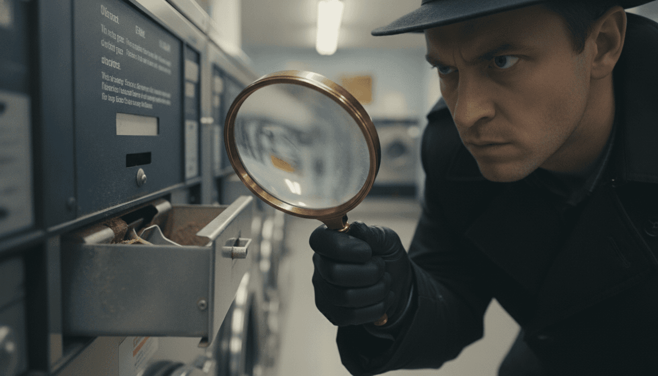 A laundromat attendant counting coins at the counter