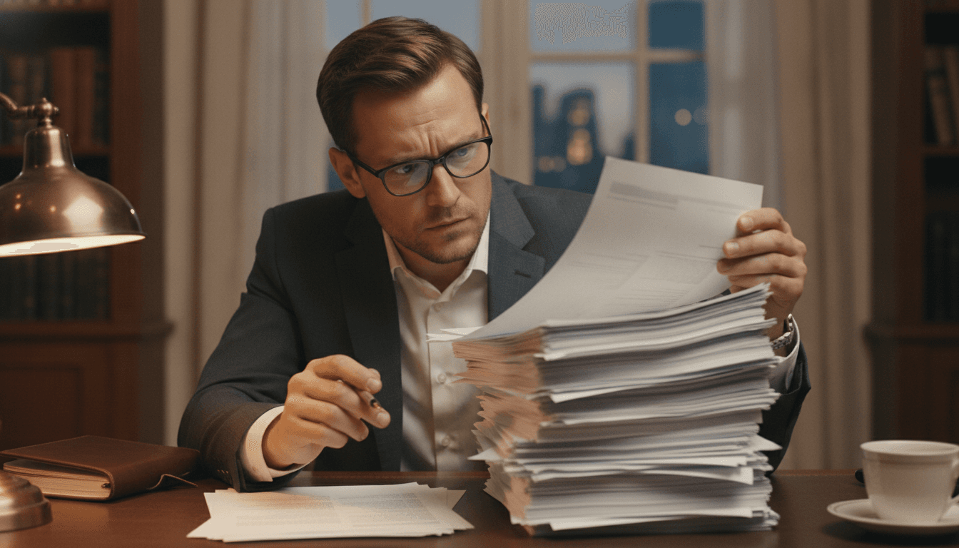 Stacks of paperwork and financial statements on a desk