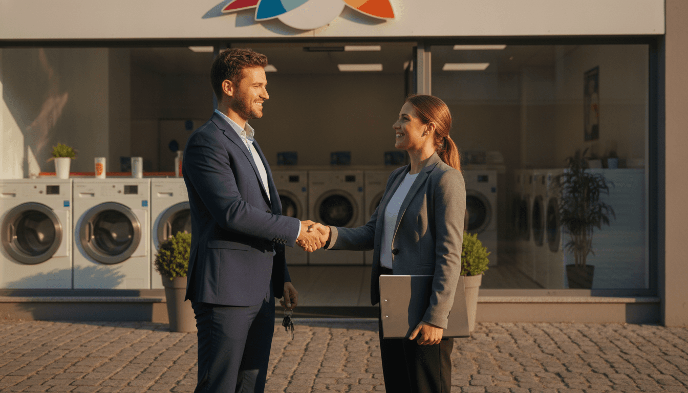 Bright coin laundromat interior ready for sale