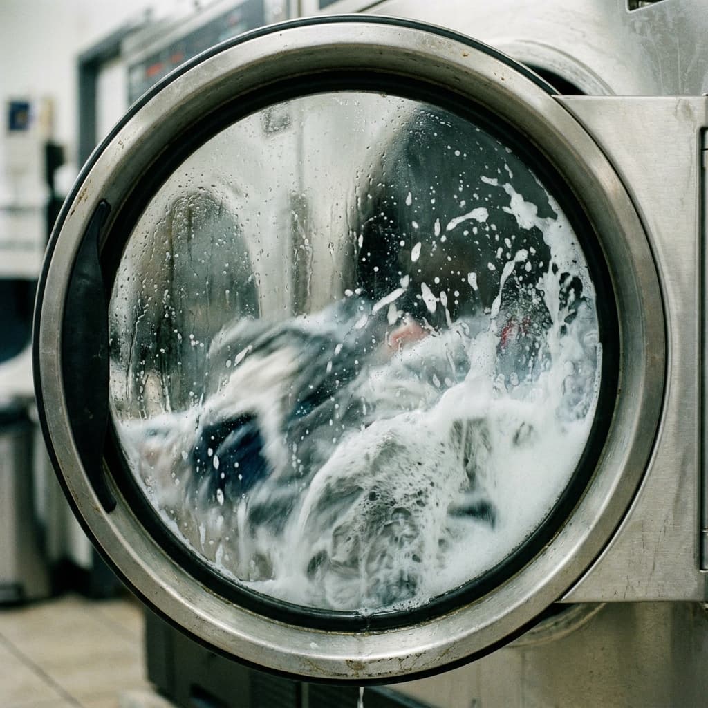 Front-load washer door with suds mid-cycle