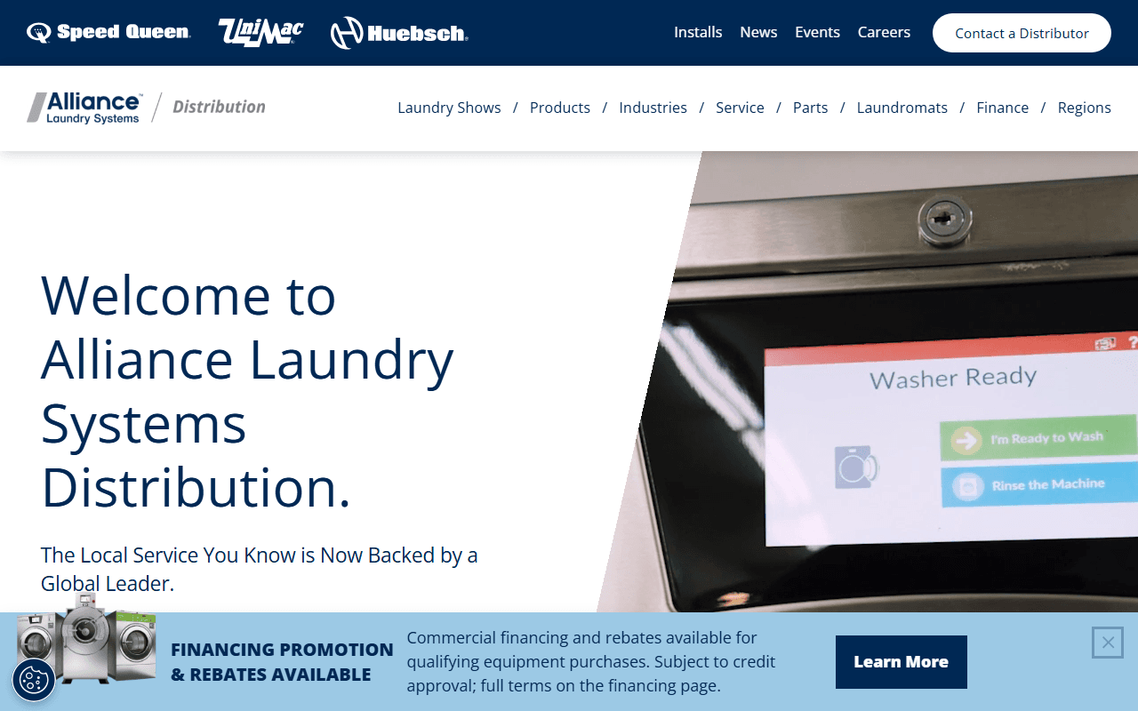 Screenshot of the Alliance Laundry Distribution website