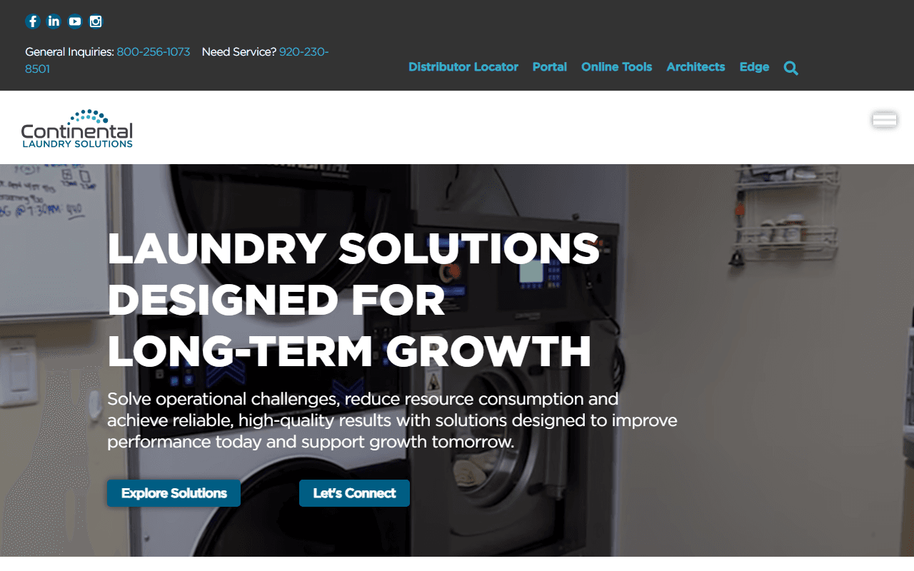 Screenshot of the Continental Laundry Solutions website