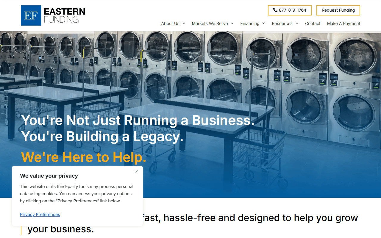 Screenshot of the Eastern Funding website