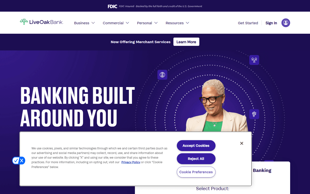Screenshot of the Live Oak Bank website