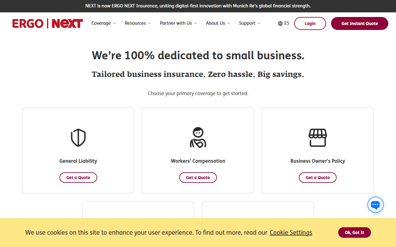 Screenshot of the NEXT Insurance website