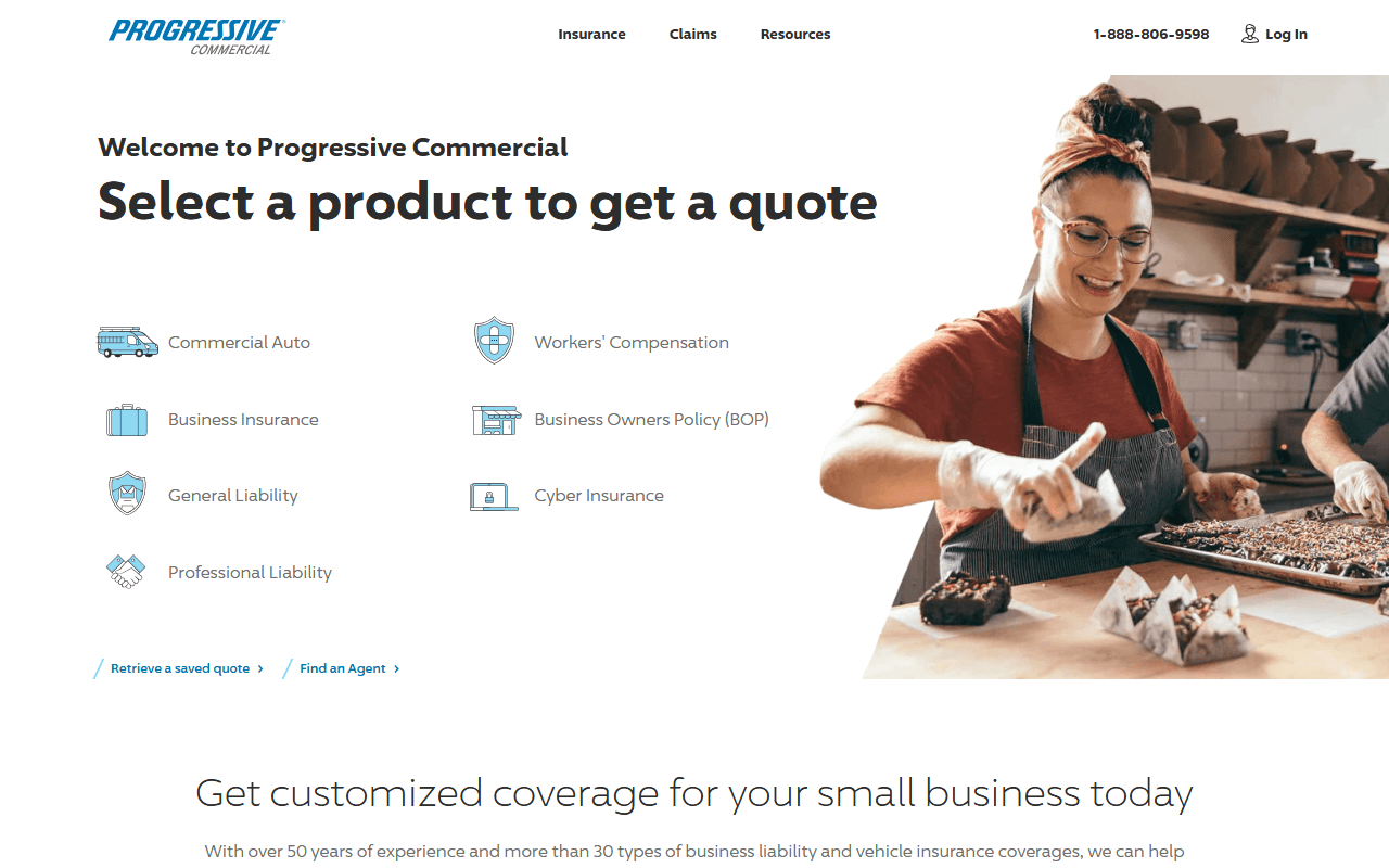 Screenshot of the Progressive Commercial website