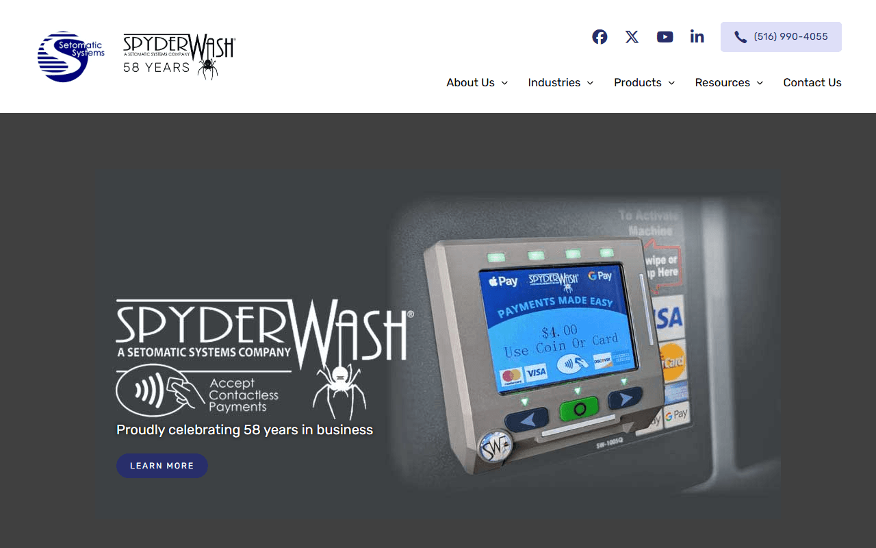 Screenshot of the SpyderWash website