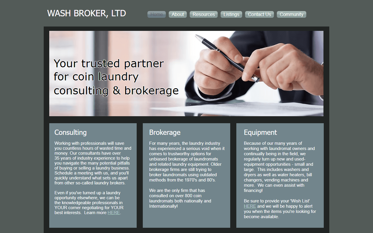 Screenshot of the Wash Broker website